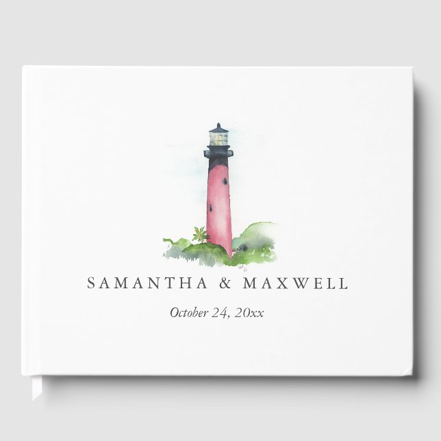 Plage Mariage Livre d'invités Aquarelle phare (Recto)