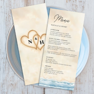 Plage Mariage Menu Modèle avec Aquarelle Océan