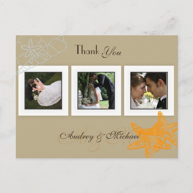 Plage Mariage Photos Merci cartes postales (Devant)