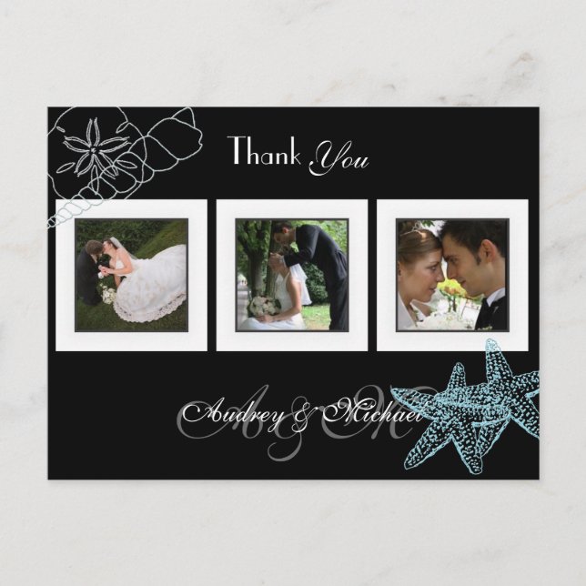 Plage Mariage Photos Merci cartes postales (Devant)