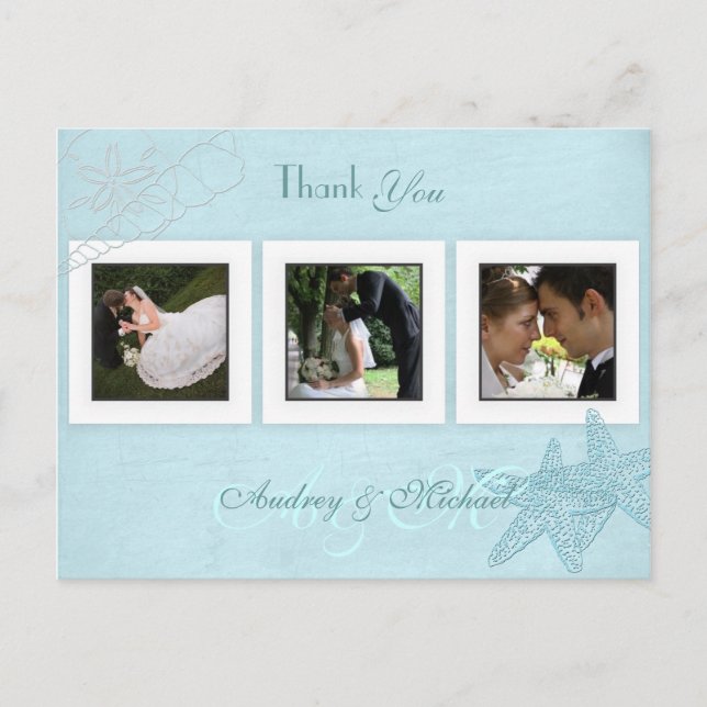 Plage Mariage Photos Merci cartes postales (Devant)