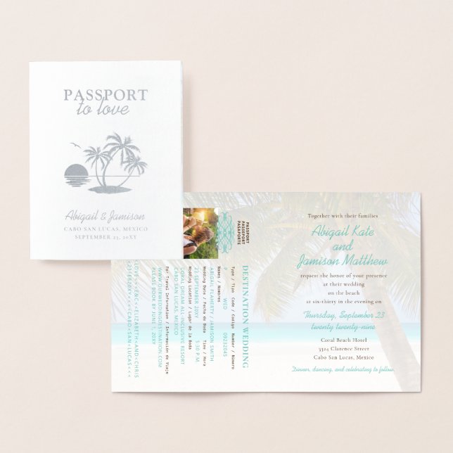 Plage Mariage Tropical Passport Invitation (Affichage)