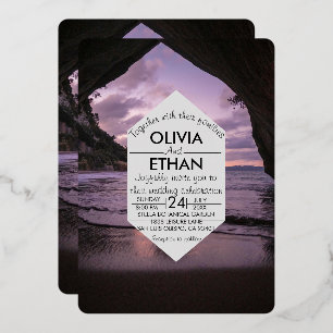 Plage marine bleu Mariage Foil Invitation