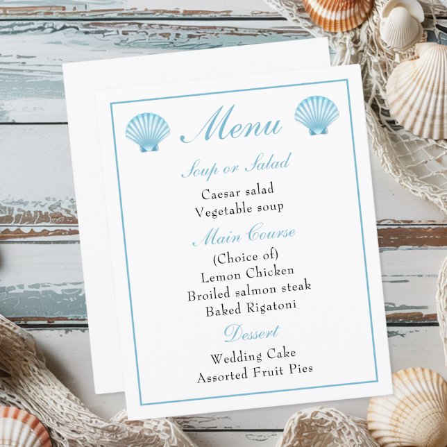 Plage Nautique Blue Seashell Menu Mariage (Créateur téléchargé)
