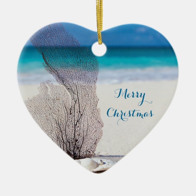 Plage Noël Ornements Coeur Corail (Devant)