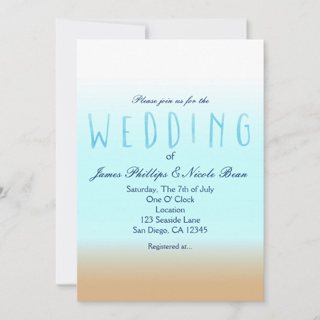 Plage Ombre Elegant Aquarelle Mariage Invitations (Devant)