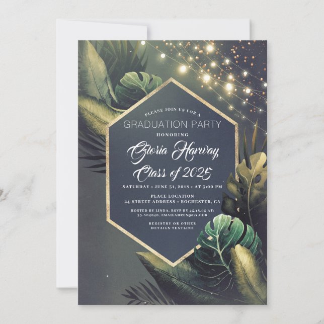 Plage Palm String Lumières Graduation Invitation (Devant)