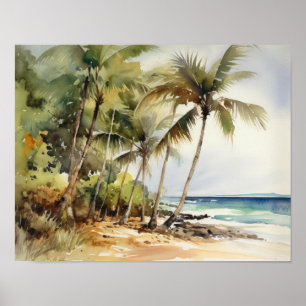 Plage Palm Trees Art Imprimer Affiche de voyage