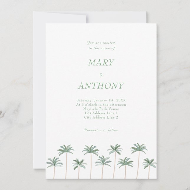 Plage Palm Trees Faire-part de mariage (Devant)