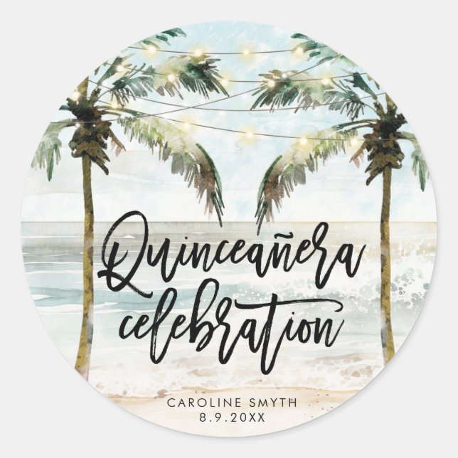 plage palmiers tropicaux quinceanera sticker (Devant)