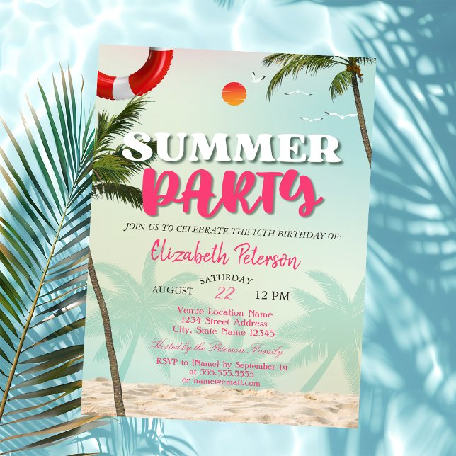 Plage Palms Fête d'été Invitation d'anniversaire (Créateur téléchargé)