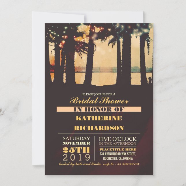 Plage Palms Sunset nuptiale douche Invitation (Devant)