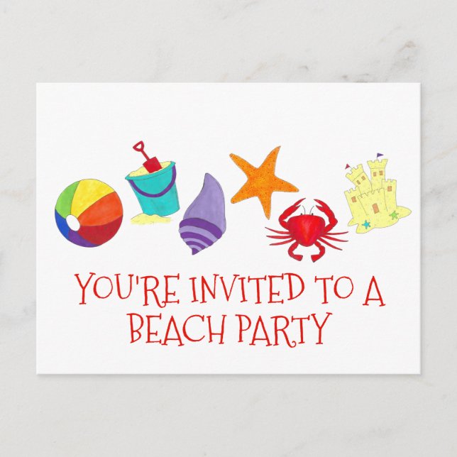 Plage Party Crab Starfish Sun Shell Invitation (Devant)