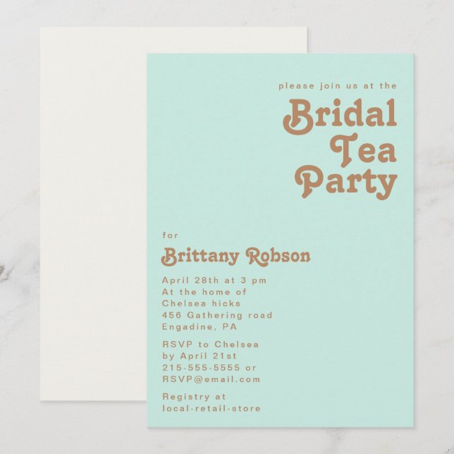 Plage Retro | Aqua Bridal Tea Party Invitation (Devant / Derrière)