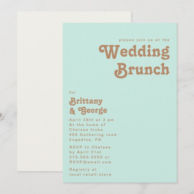 Plage Retro | Aqua Mariage Brunch Invitation (Devant / Derrière)