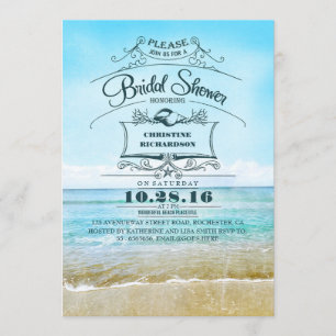 Plage rétro bleu ombre nuptiale invitations