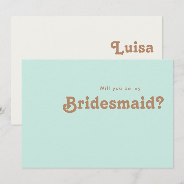 Plage Retro | Carte de proposition Aqua Bridesmaid (Devant / Derrière)
