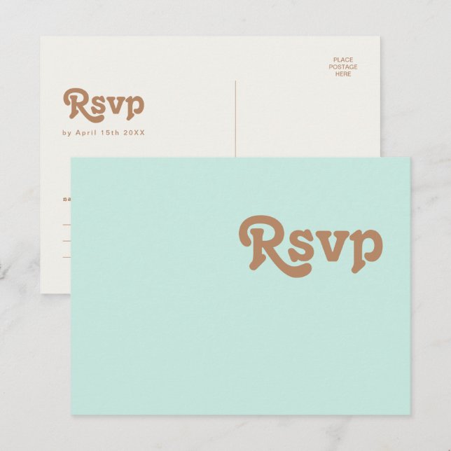 Plage Retro | Carte postale RSVP Mariage Aqua (Devant / Derrière)