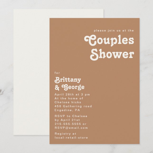 Plage Retro | Invitation de douche Brown Couples (Devant / Derrière)