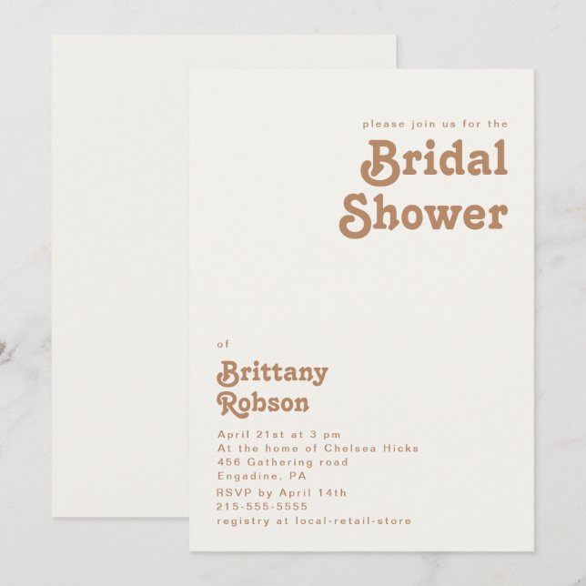 Plage Retro | Invitation de douche nuptiale ivoiri (Devant / Derrière)