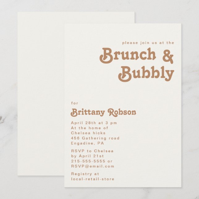 Plage Retro | Ivory Brunch et Bubbly Invitation (Devant / Derrière)