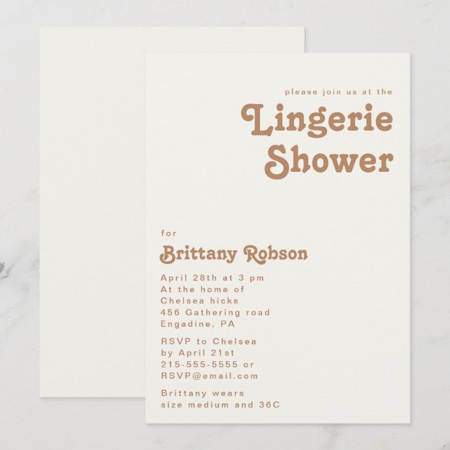 Plage Retro | Ivory Lingerie Shower Invitation (Devant / Derrière)