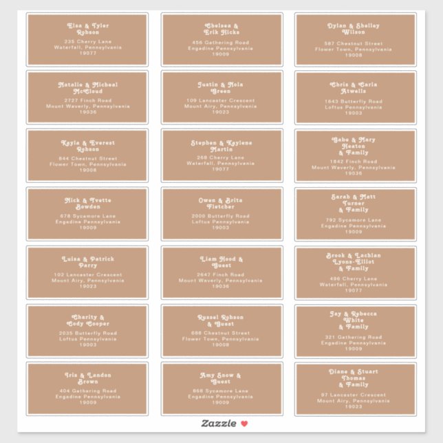 Plage Retro | Sticker d'adresse du Mariage Brown (Feuille)