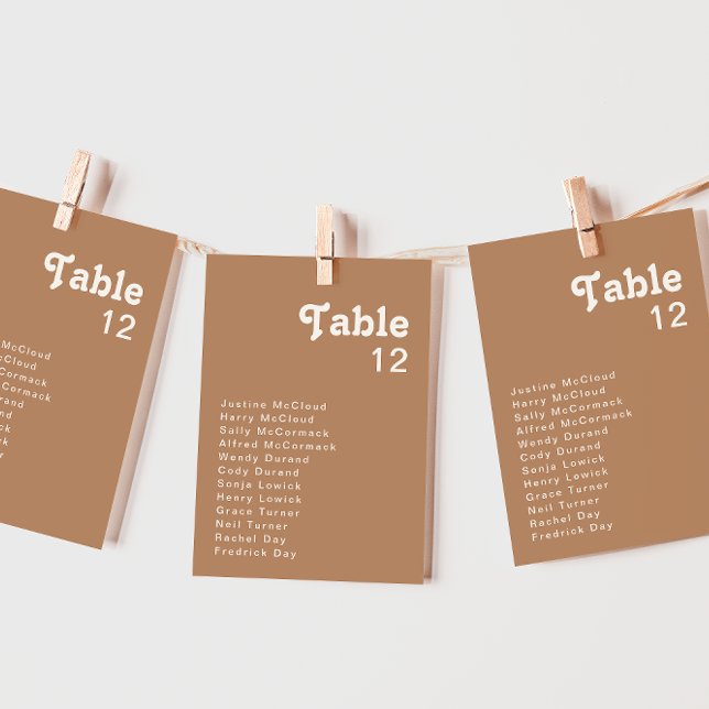 Plage Retro | Tableau des numéros de table Brown (Créateur téléchargé)