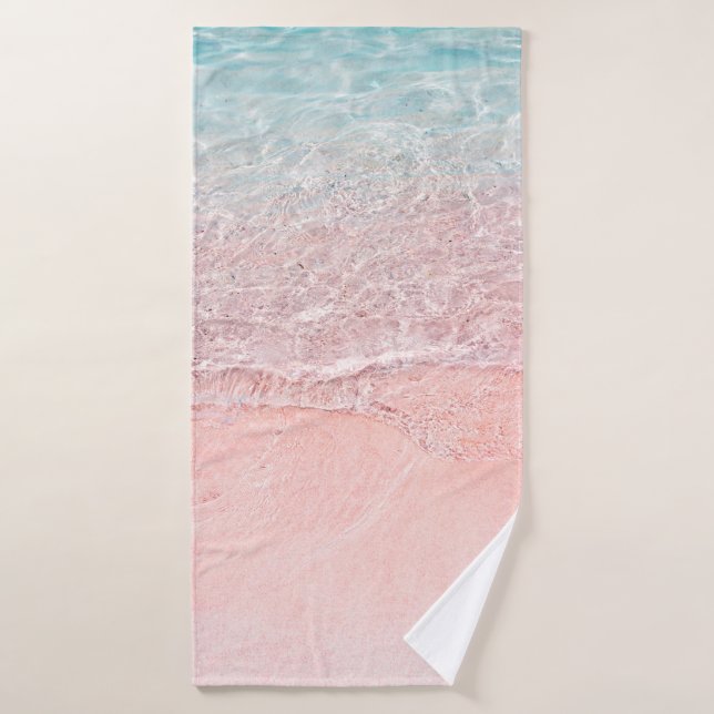 Plage rose et vague (Serviette de bain)