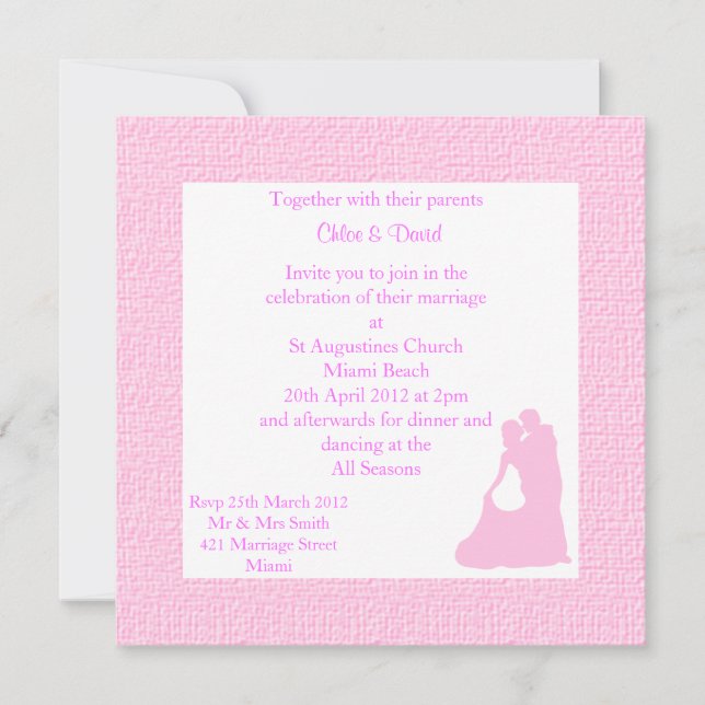 Plage rose Mariage Invitation avec couple dansant (Devant)