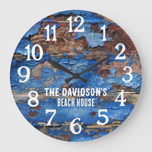 Plage Rustique Bois Bleu et Brown Horloge personna (Recto)