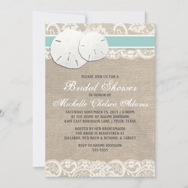 Plage Rustique Burlap Dentelle nuptiale Invitation (Devant)