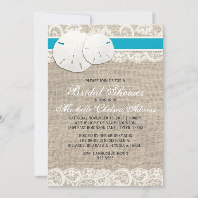 Plage Rustique Burlap Dentelle nuptiale Invitation (Devant)