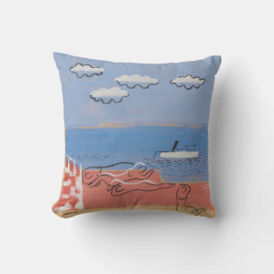 Plage, sable et ciel bleu Coussin d'art contempora