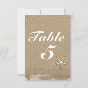 Plage Sable humide et Starfish Table Numéro Carte