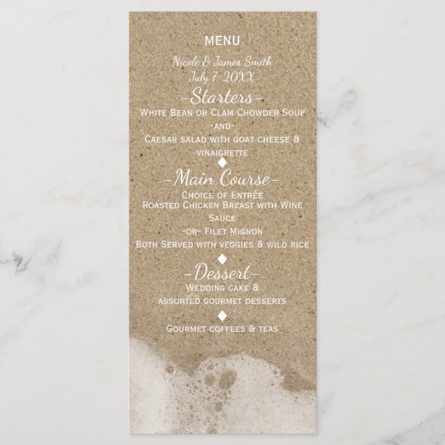 Plage Sable & Océan Sea Water Menu Mariage (Devant)