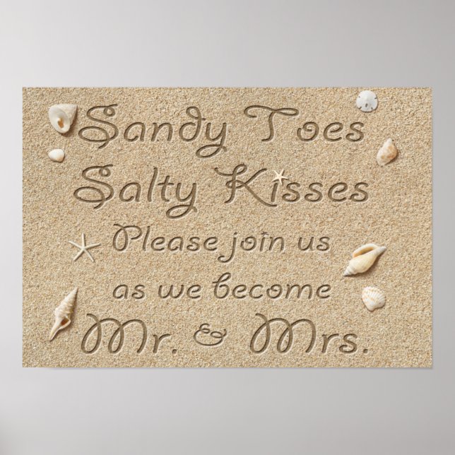 Plage Sandy Toes Salty Kisses Mr & Mrs Poster (Devant)
