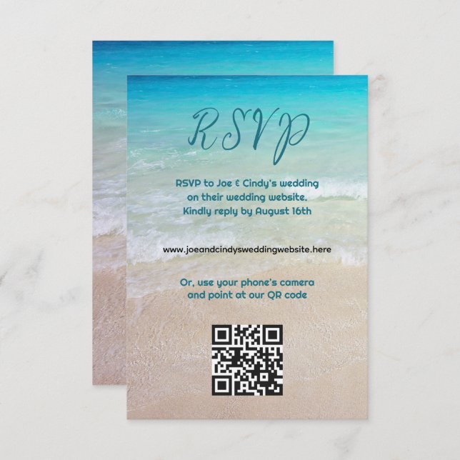 Plage Scène QR code site Web RSVP Enclôture carte (Devant / Derrière)