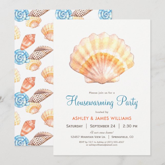 Plage Seashell House Fête Invitation (Devant / Derrière)