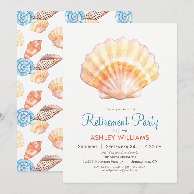 Plage Seashell Retraite Party Invitation (Devant / Derrière)