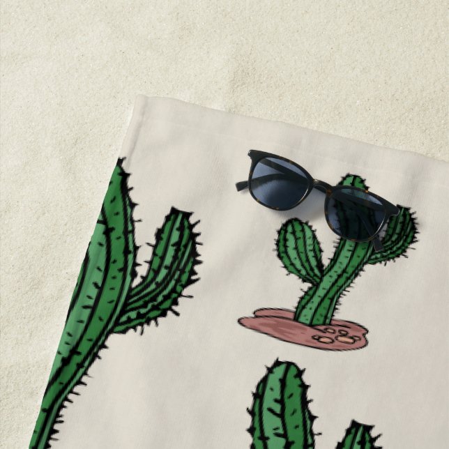 Plage Serviette Chat Poisson Cactus (En situation)