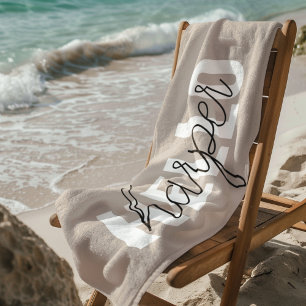 Plage Serviette de nom personnalisé minimaliste Bonjou