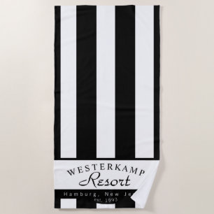 Plage Serviette noire et blanche personnalisée de rayure