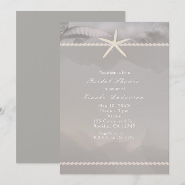Plage Starfish Grey Chic Elegance Invitations (Devant / Derrière)
