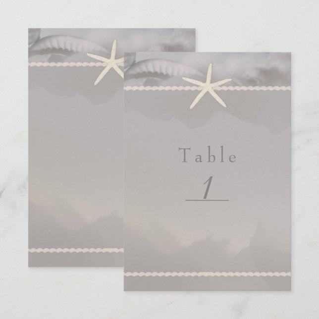 Plage Starfish Gris Chic Numéro de table Carte (Devant / Derrière)
