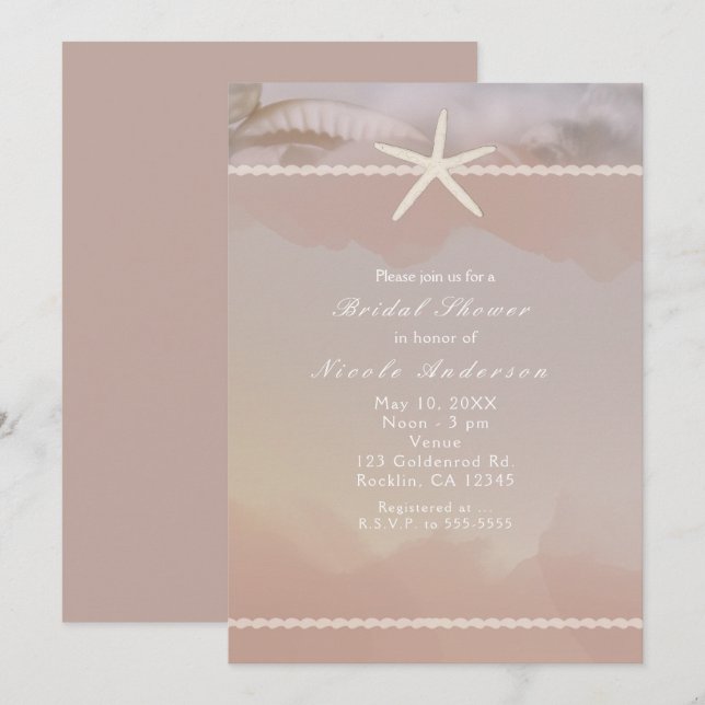 Plage Starfish Taupe Tan Elegance Invitations (Devant / Derrière)