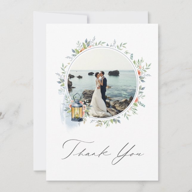 Plage Thème nautique Mariage Photo Carte de remerc (Devant)