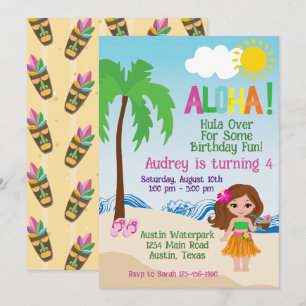 Plage tropicale Aloha Luau Invitation Anniversaire