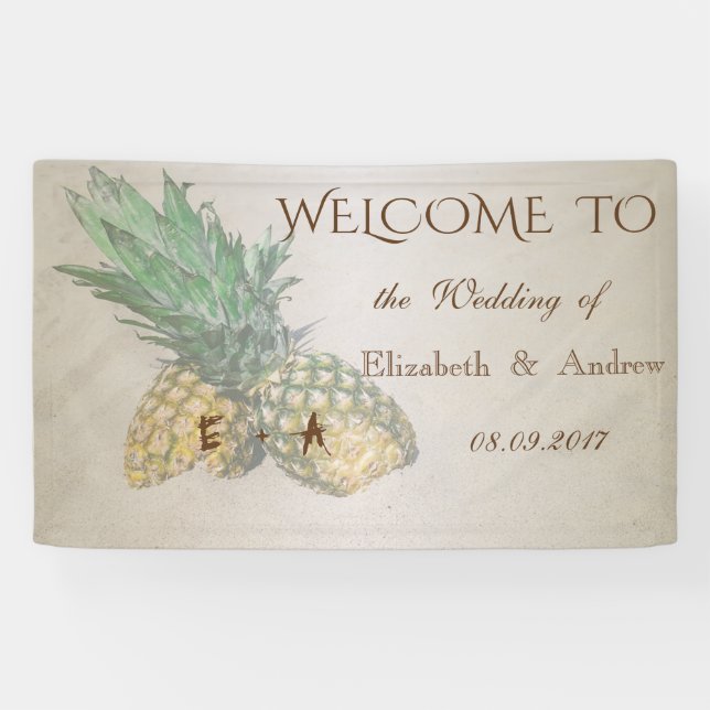 Plage tropicale, Bannière Mariage d'ananas (Horizontal)