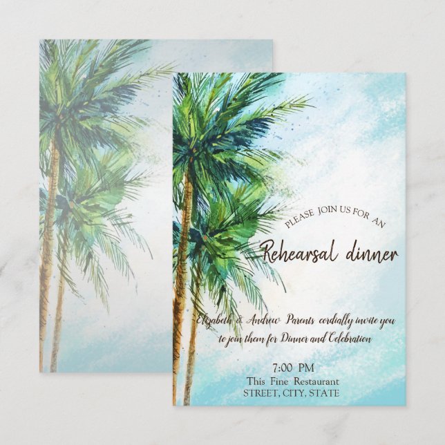 Plage tropicale, Dîner Palms Invitation (Devant / Derrière)